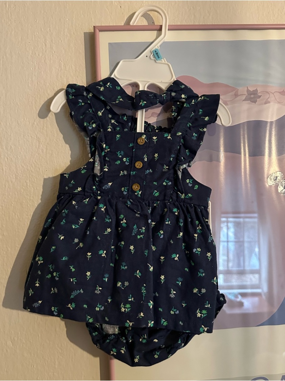 Navy Ditsy Floral Baby Dress Romper